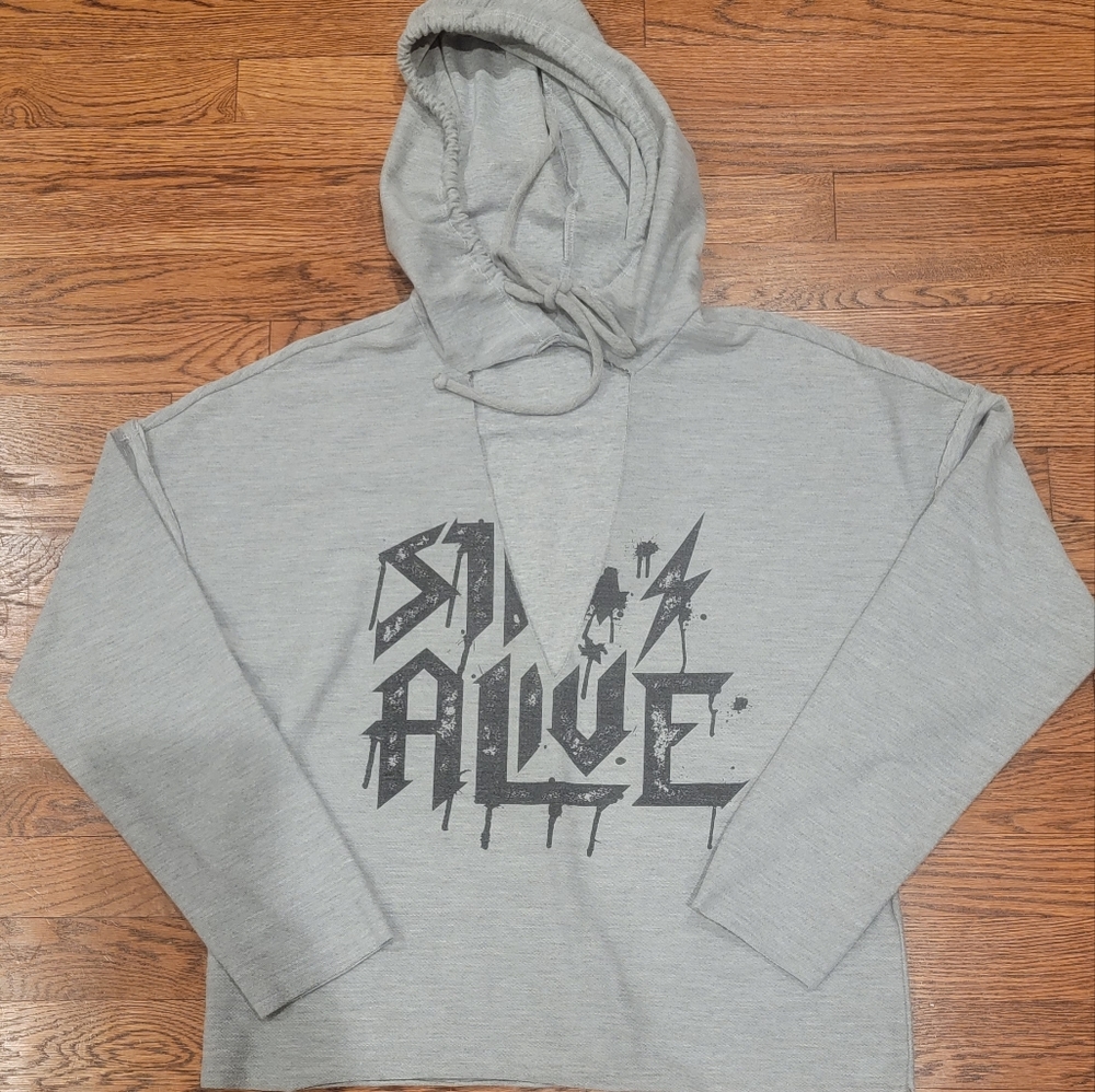 Grey Distressed V-Neck front cutout hooded Sweatshirt Size S